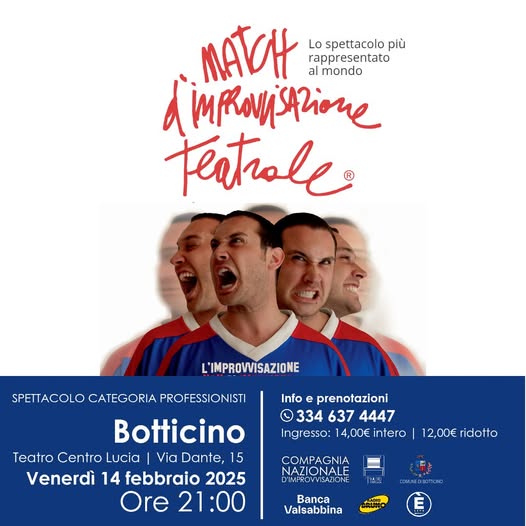 Match di improvvisazione teatrale a Brescia, Teatro Centro Lucia, Venerdì 14 febbraio 2025 alle 21:00, evento della Compagnia Nazionale di Improvvisazione Teatrale