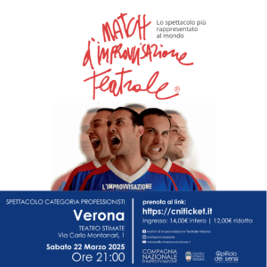 Locandina del Match di improvvisazione teatrale a Verona, Marzo 2025, al teatro Stigmate