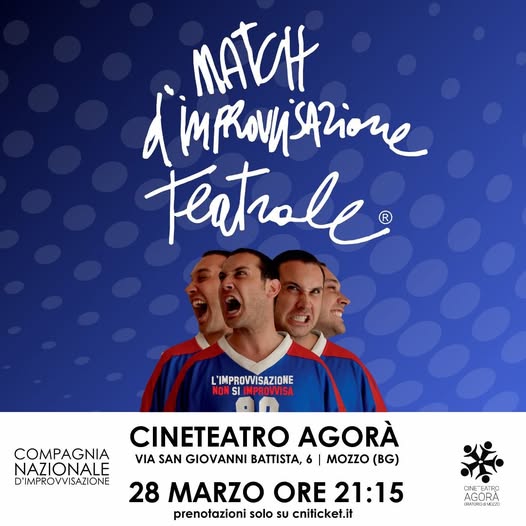 Locandina del Match di improvvisazione teatrale a Bergamo, marzo 2025, al Cineteatro Agorà